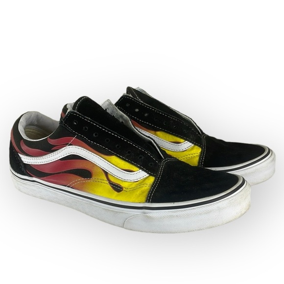 Vans Old Skool Shoes Mens Red Flames Canvas Suede Sneaker Low Top Sz 10.5 - Picture 1 of 12